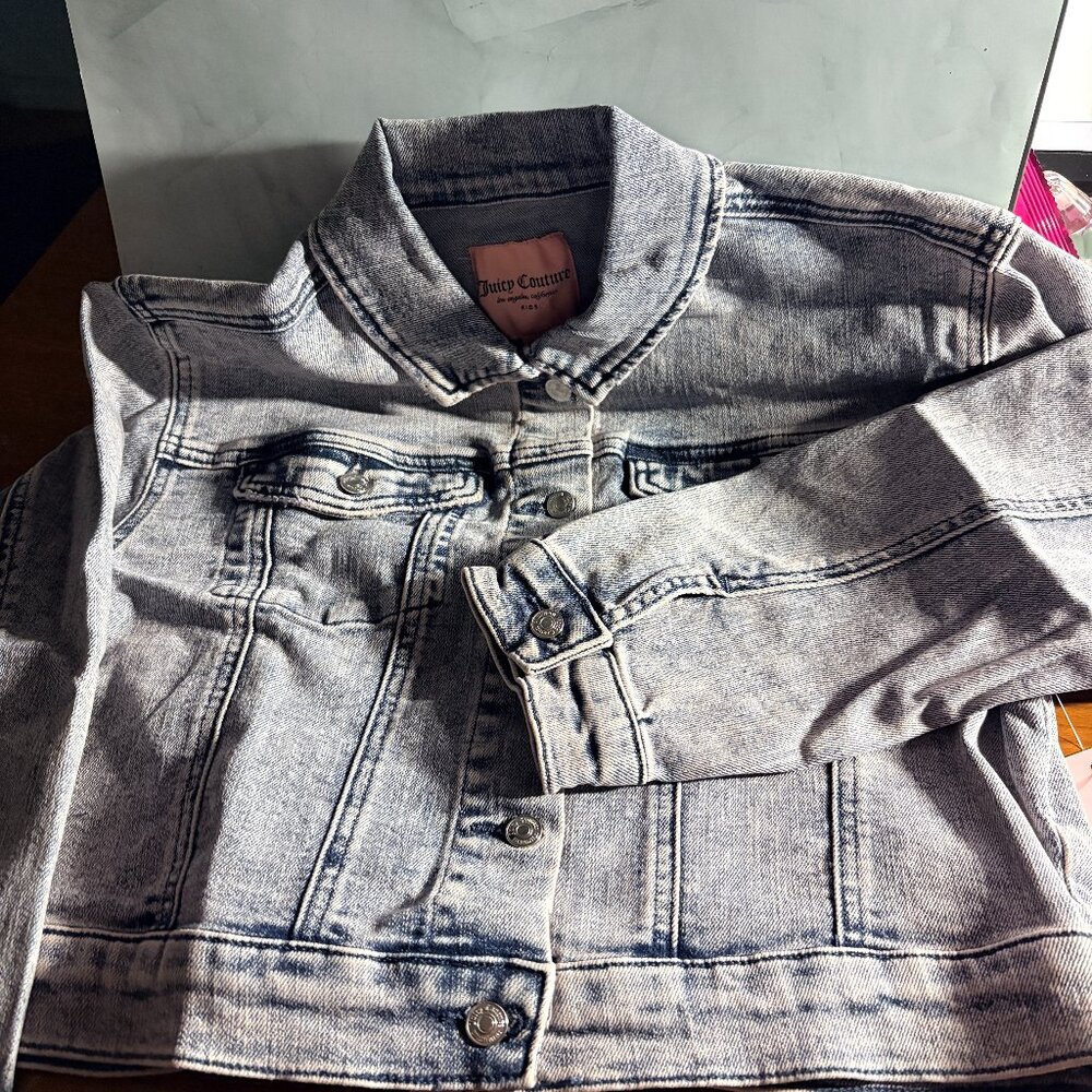 Juicy Couture Kids Blue Pink Tint Jean Trucker Jacket JCK014 Girls Sz 12 NEW